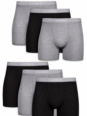 Hanes Men’s Boxer Briefs 6 Pack | Cool Breathable Cotton | Moisture-Wicking |